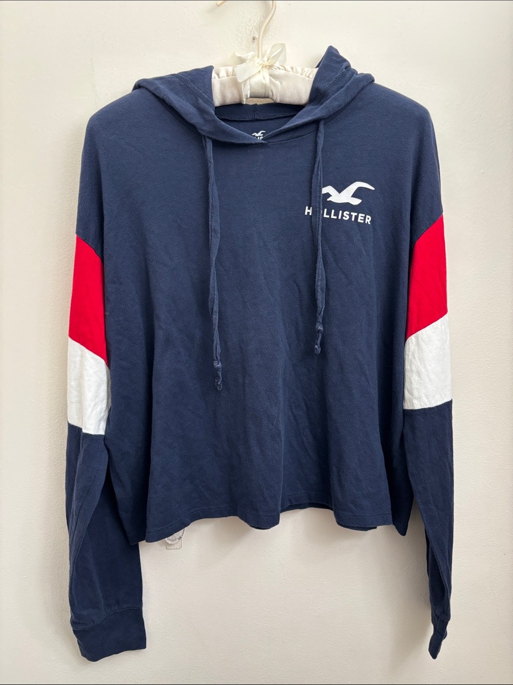 Hollister Hooded Boyfriend Tee Color Block Blue & Red Size XS
